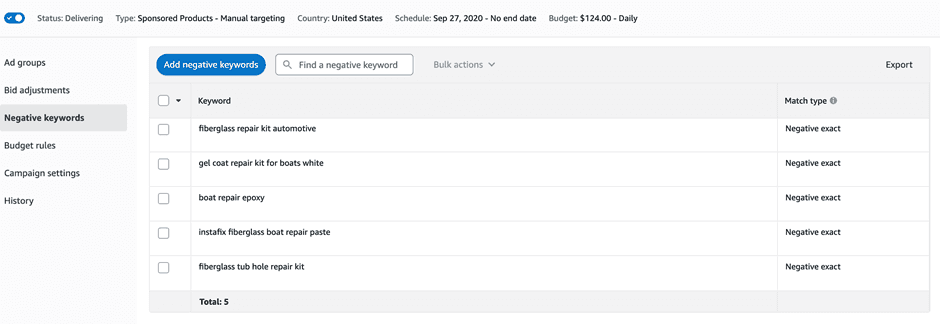 Use negative keywords
