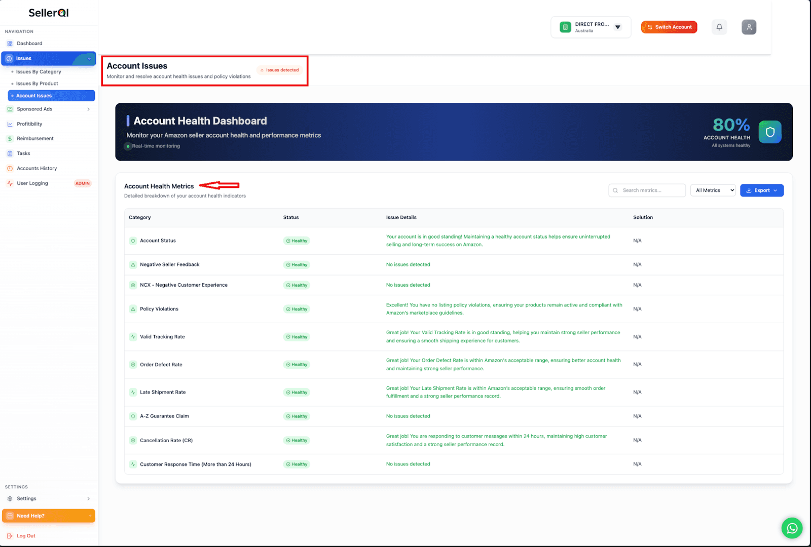  Sellerqi account health dashboard overview